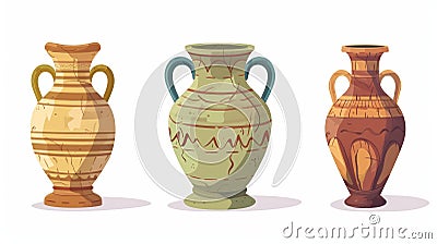Ancient Greek vase, ancient pot with handles, jug, vessels, urns. Crockery, earthenware. Flat cartoon graphic modern Cartoon Illustration