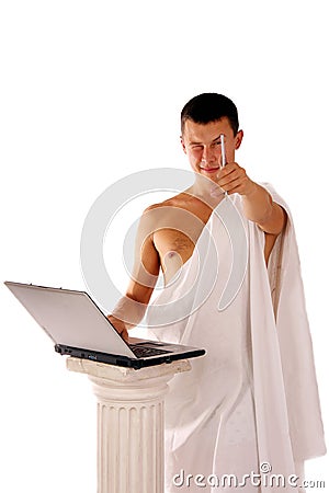 Ancient greek working with notebook Stock Photo