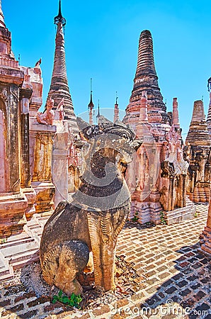 The ancient guardians of Kakku Pagodas, Myanmar Stock Photo