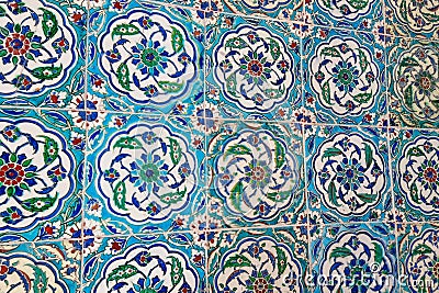 Ancient hand made Turkish - Ottoman tiles. Istambul, Turkey Editorial Stock Photo