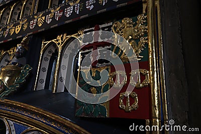 Ancient heraldic decorations in Westminster Abbey, London Editorial Stock Photo