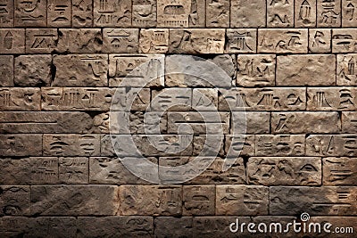 Ancient hieroglyphic writing like Egyptian, old wall with hieroglyphs Stock Photo