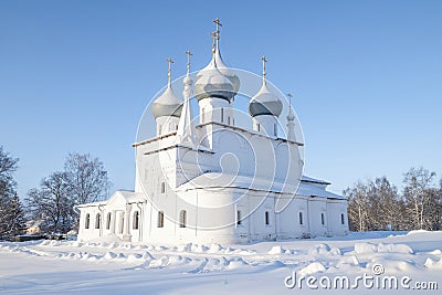 Ancient Holy Cross Cathedral on a frosty January day. Tutaev. Yaroslavl region, Russia Stock Photo