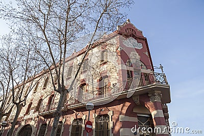 Ancient Hotel Suizo, Swiss Hotel, modernist style by Juli Batllevell in Sabadell,Catalonia,Spain. Editorial Stock Photo