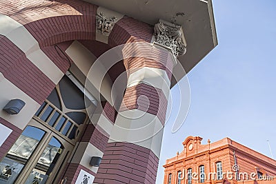 Ancient Hotel Suizo, Swiss Hotel, modernist style by Juli Batllevell and old train station in Sabadell,Catalonia,Spain. Editorial Stock Photo