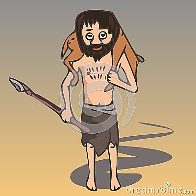 Ancient hunter with prey vector cartoon Vector Illustration