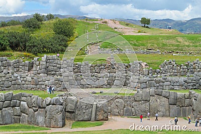 Inca ruin wall Saksaywaman, Sacred valley of Cusco, Peru Editorial Stock Photo