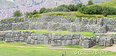 Inca ruin wall Saksaywaman, Sacred valley of Cusco, Peru Editorial Stock Photo