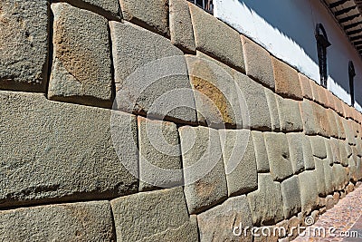 Ancient inca stone wall in Cusco, Peru Stock Photo