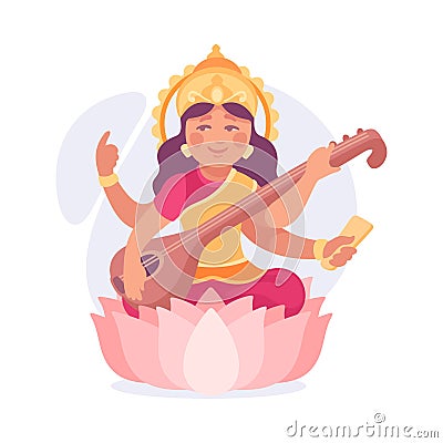 Ancient Indian Hindu Lakshmi God and Deity Vector Illustration Vector Illustration