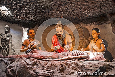KANERI MATH, KOLHAPUR, MAHARASHTRA, INDIA, April 2017, Sculpture shows Ancient Indian medical philosophy, sushruta samhita Editorial Stock Photo