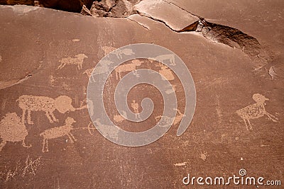 Ancient Indian Petroglyph Panels, Moab ,Utah Editorial Stock Photo