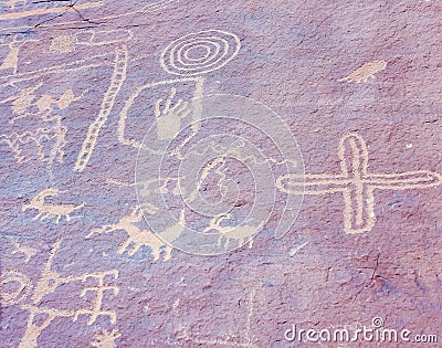 Ancient Indian Rock Art, also called Petroglyphs Stock Photo