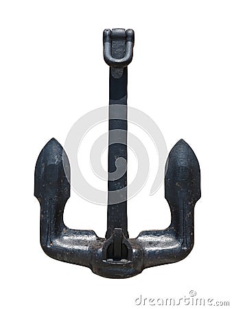 Ancient iron black anchor isolated over white background Stock Photo