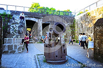 A ancient iron cannon at Spanish colonial Intramuros district in Manila, Philippines Editorial Stock Photo