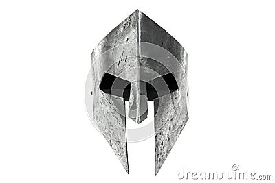 Ancient iron spartan head protection isolated on white. Stock Photo