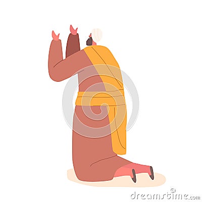 Ancient Israelite On Knees With Raised Hands In Posture Of Submission, Prayer, Or Worship. Isolated Male Character Vector Illustration