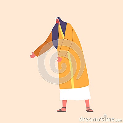 Ancient Israelite Man Stands Tall. Senior Male Character Wears Traditional Clothing And A Head Covering Vector Illustration