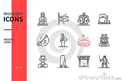 Ancient Japan - modern line design style icons set Vector Illustration