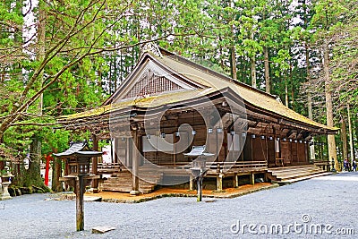 Ancient Japanese Wooden Buddhist Monastery at Mount Koya, Japan Stock Photo