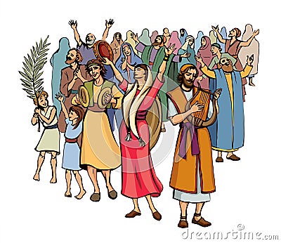 The ancient Jewish people are having fun. Vector drawing Stock Photo