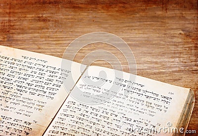 Ancient Jewish prayer book pic. Stock Photo