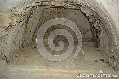 Ancient Jewish rock burials in Israel with cave paintings and Jewish symbols Stock Photo