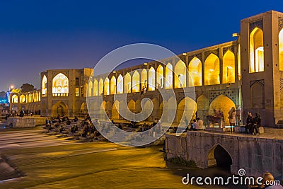 Ancient Khaju Bridge, Pol-e Khaju, in Isfahan, Iran Editorial Stock Photo