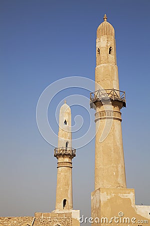 Ancient Khamis Mosque Minarets, Bahrain Stock Photo