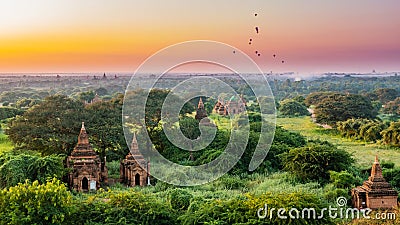 Ancient Land of Bagan view from the top of Shwesandaw Pagoda Stock Photo