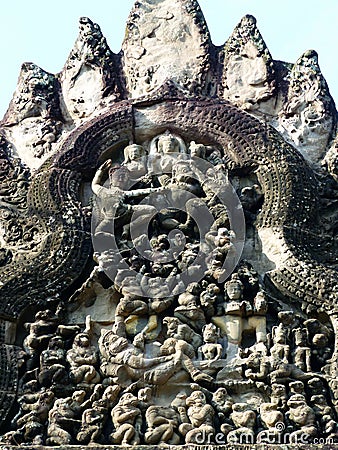 Ancient Lintel Stone Carving at Angkor Wat Stock Photo