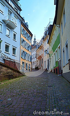 Narrow street and Ancient luxury architecture of Baden-Baden in Germany Editorial Stock Photo