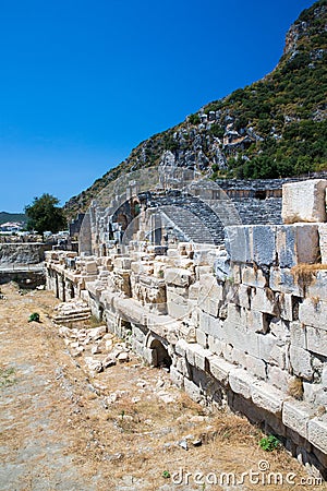 Ancient lycian necropolis with tomb carved in rocks Stock Photo