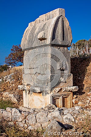 The ancient Lycian tombs in Patara Stock Photo