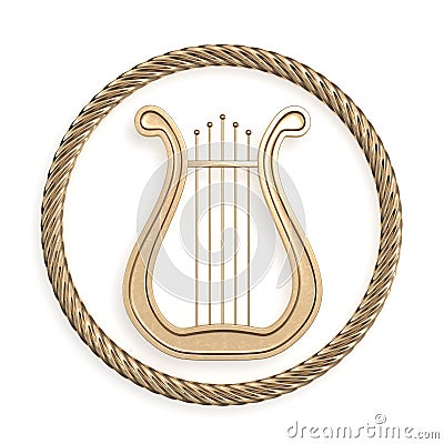 Ancient lyre in metal rope circle 3d rendering Stock Photo