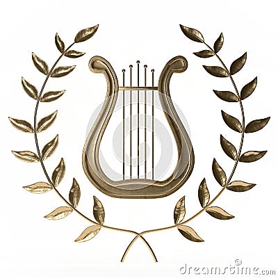 Ancient lyre with wreath 3d rendering Stock Photo