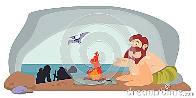 Ancient man in a cave. Illustration for internet and mobile website Vector Illustration