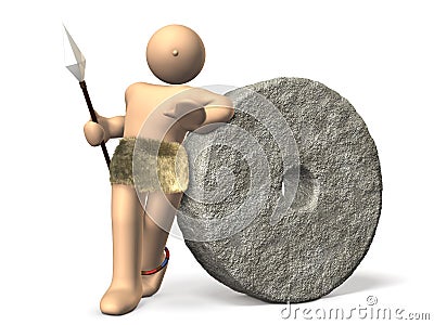 An ancient man has been leaning on a stone money. Stock Photo