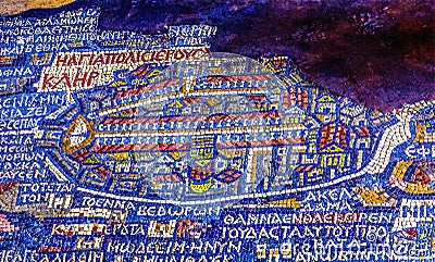 Ancient Map Jerusalem Mosaic Saint George Church Madaba Jordan Stock Photo