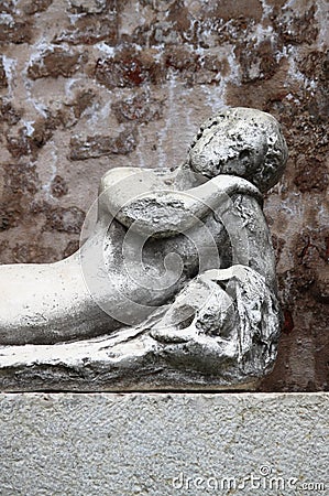 Ancient marble fountain in Urbino Stock Photo