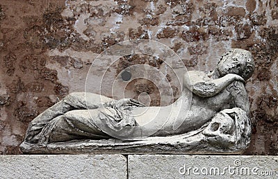 Ancient marble fountain in Urbino Stock Photo