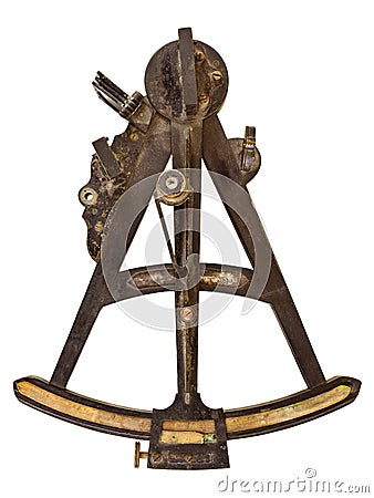 Ancient maritime sextant isolated on white Stock Photo