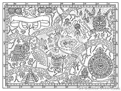 Ancient Mayan map in treasure hunt concept Vector Illustration