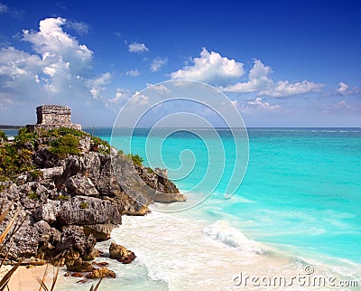 Ancient Mayan ruins Tulum Caribbean turquoise Stock Photo