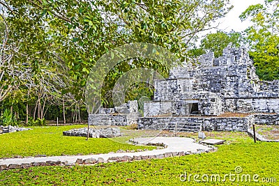 Ancient Mayan site with temple ruins pyramids artifacts Muyil Mexico Stock Photo