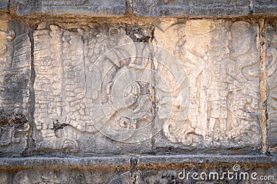 Ancient mayan stone relief representing a king and an eagle Stock Photo