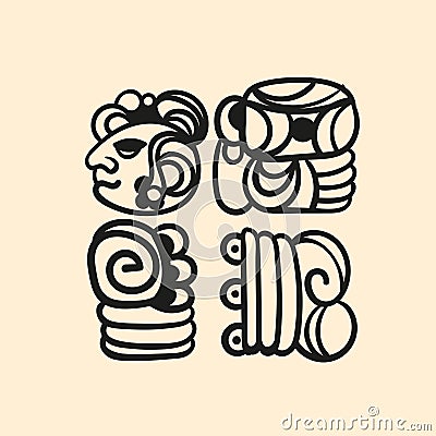 Ancient mayan tattoo alphabet Vector Illustration