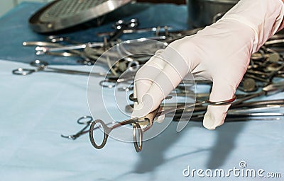 Ancient medical surgical instruments. Surgeon at work Stock Photo