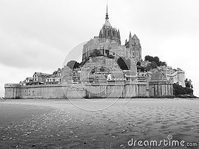 ancient medieval city and church in france, black and white Stock Photo