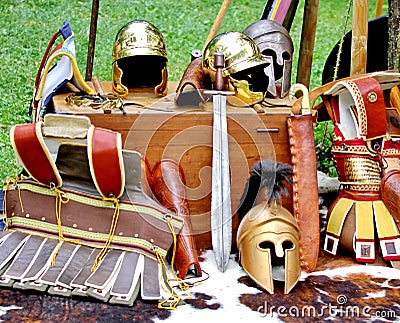 Ancient medieval helmets Stock Photo